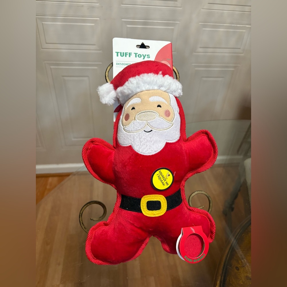 Jmle  tuff Very Durable Christmas  11.5” Santa Dog Toy With Squeaker